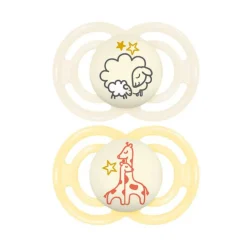 Lot de 2 sucettes silicone Perfect Nuit 6M+ animaux (modèle aléatoire)
