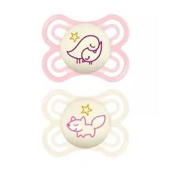 Lot de 2 sucettes silicone Perfect Nuit 2-6M animaux (modèle aléatoire)