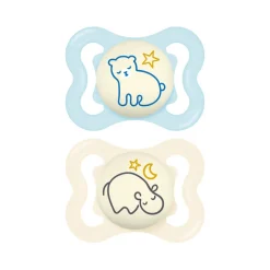 Lot de 2 sucettes silicone Suprême Nuit 2-6M (modèle aléatoire)