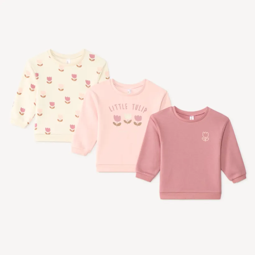 Lot de 3 sweats oversize bébé fille motif tulipe