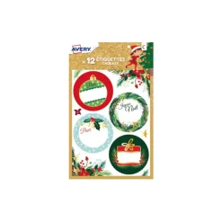 Lot de 12 étiquettes autocollantes Noël floral