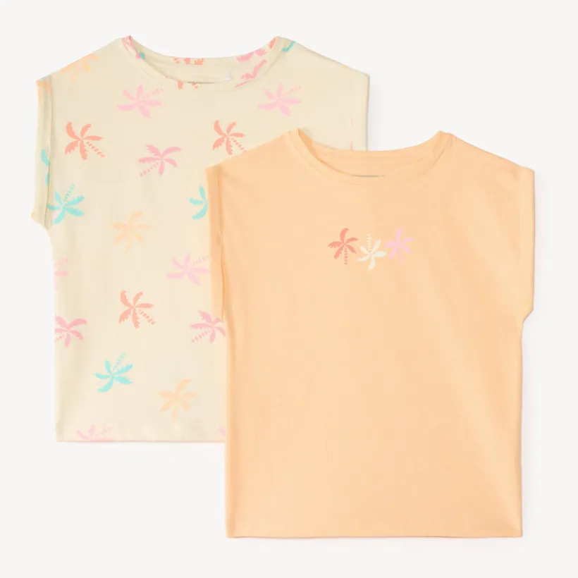 Lot de 2 t-shirts manches courtes forme boîte pour fille