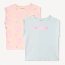Lot de 2 t-shirts manches courtes forme boîte pour fille