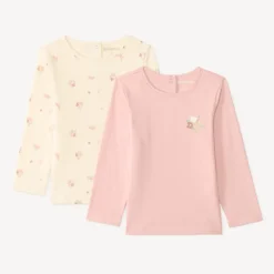 Lot de 2 t-shirts manches longues bébé fille uni et imprimé