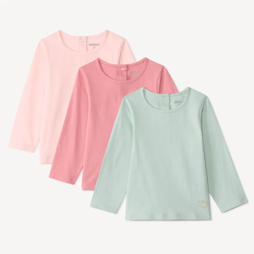 Lot de 3 t-shirts manches longues unis pour bébé fille