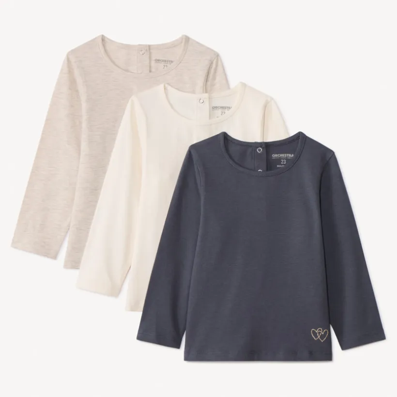 Lot de 3 t-shirts manches longues unis pour bébé fille