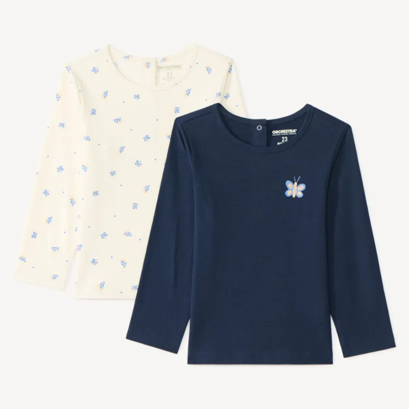 Lot de 2 t-shirts manches longues bébé fille uni et imprimé