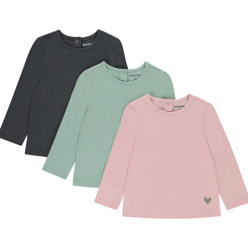 Lot de 3 t-shirts manches longues print cœur pour bébé fille