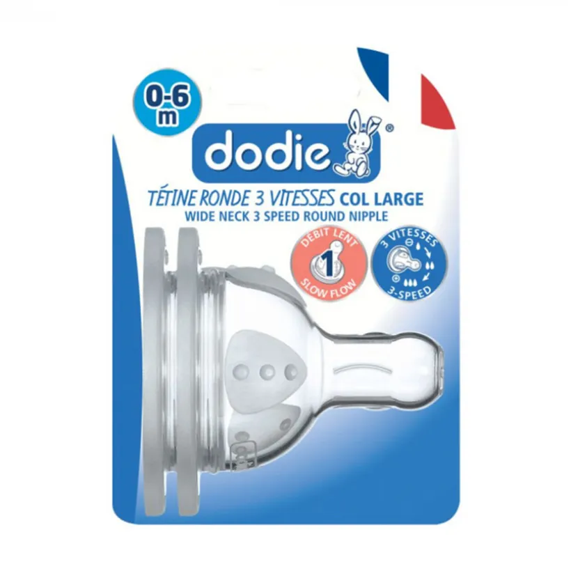 Lot de 2 tétines plates à col large 3 vitesses silicone 0-6 mois - Débit lent