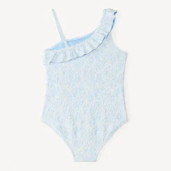 Maillot de bain 1 pièce asymétrique broderie fleurs pour fille