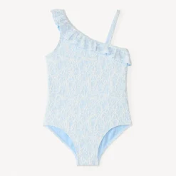 Maillot de bain 1 pièce asymétrique broderie fleurs pour fille