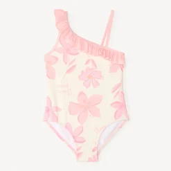 Maillot de bain 1 pièce bretelles asymétriques imprimé fleurs pour fille