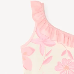 Maillot de bain 1 pièce bretelles asymétriques imprimé fleurs pour fille