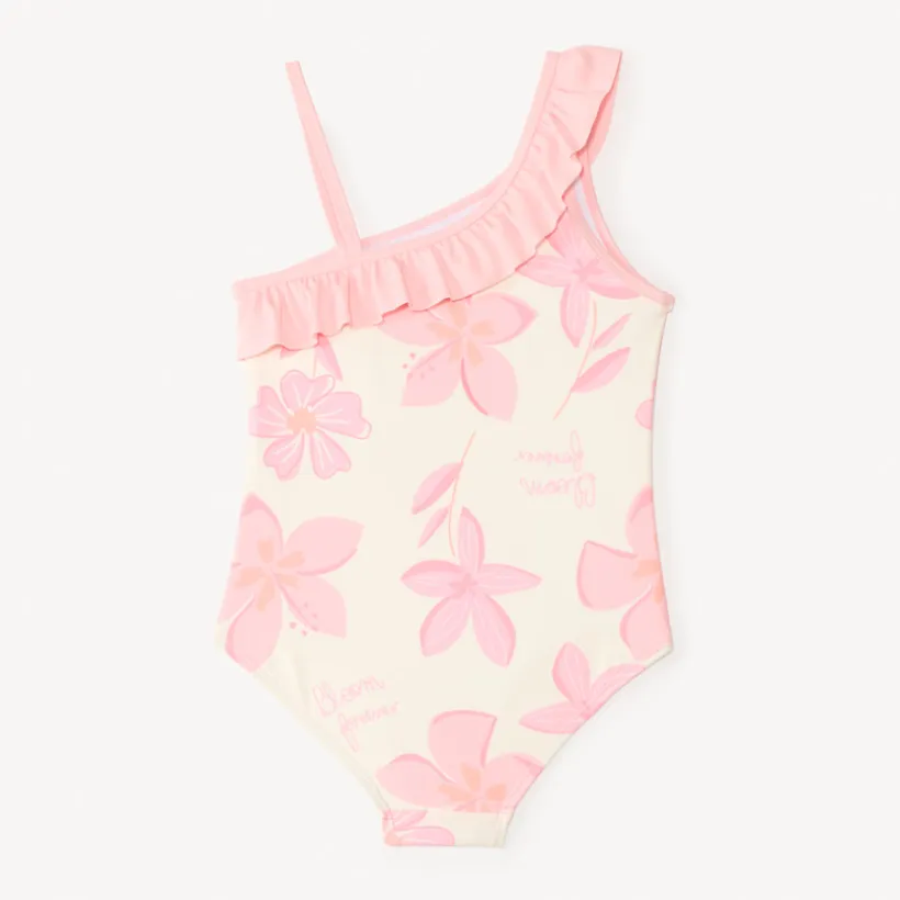 Maillot de bain 1 pièce bretelles asymétriques imprimé fleurs pour fille