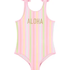 Maillot de bain 1 pièce à rayures et nœuds fantaisie pour fille