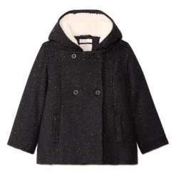 Manteau drap de laine en lurex noir et doublure sherpa pour fille