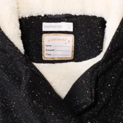 Manteau drap de laine en lurex noir et doublure sherpa pour fille