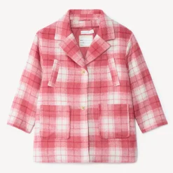 Manteau évolutif en drap de laine à carreaux pour fille