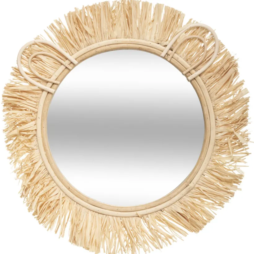 Miroir mural lion en raffia