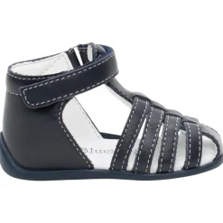 Nu-pieds bleus à brides et lanière à scratch