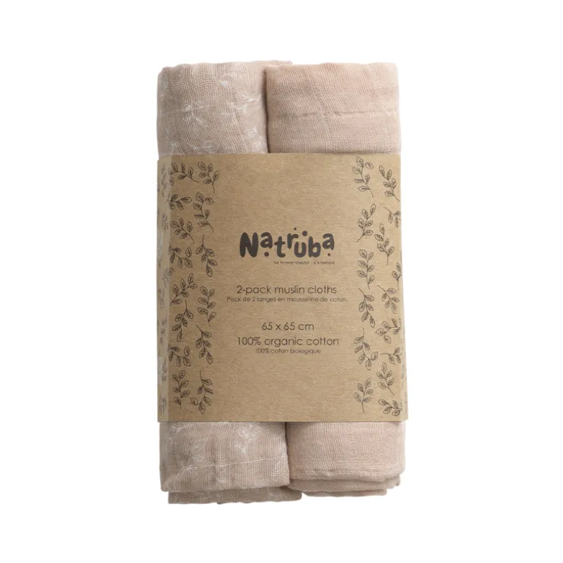 Pack de 2 langes en mousseline de coton Bio 65 x 65 cm powder