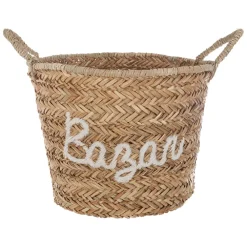 Panier de rangement en osier et broderie blanche