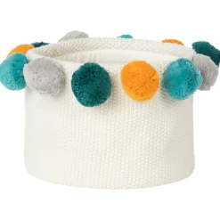 Panier de rangement en tricot avec pompons