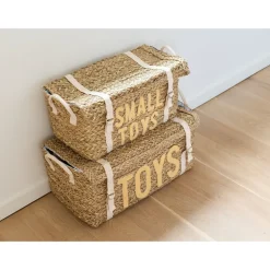 Paniers de rangement sous forme de coffres en Rotin Jaune 2pcs