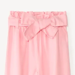 Pantacourt en toile uni avec ceinture à nouer pour fille