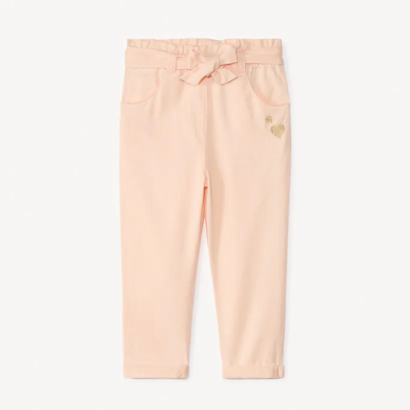 Pantalon brodé cœurs + ceinture à nouer pour bébé fille