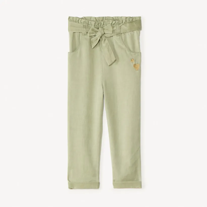 Pantalon brodé cœurs + ceinture à nouer pour bébé fille