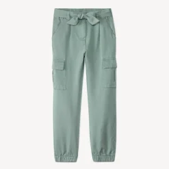Pantalon cargo en twill uni avec ceinture pour fille