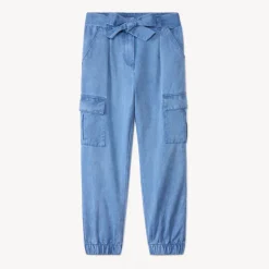 Pantalon cargo en twill uni avec ceinture pour fille