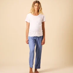 Pantalon de pyjama de grossesse rayé avec bandeau haut
