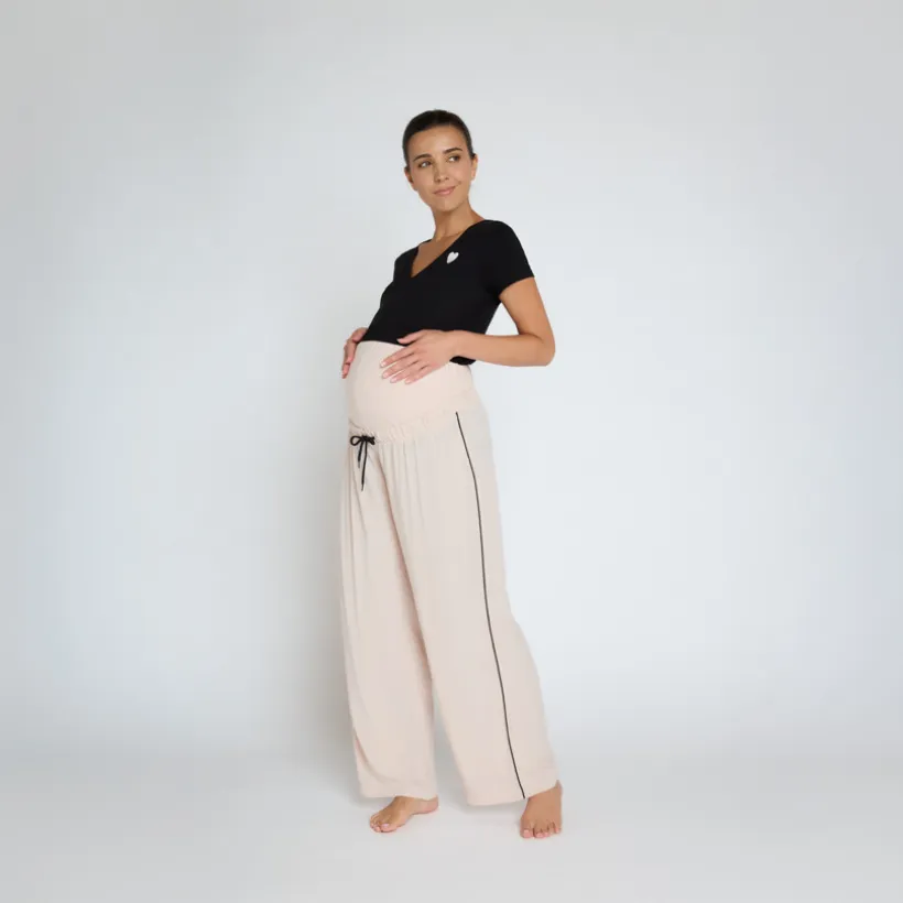Pantalon de pyjama large et fluide de grossesse avec bandeau haut