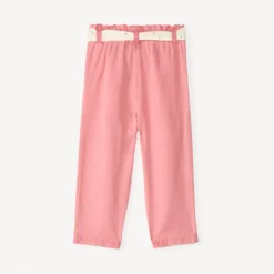 Pantalon droit en toile avec ceinture à nouer imprimé cœurs pour bébé fille