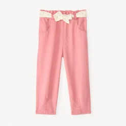 Pantalon droit en toile avec ceinture à nouer imprimé cœurs pour bébé fille