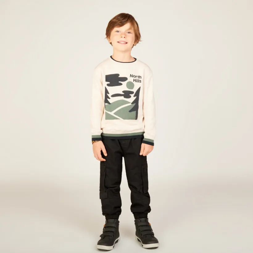 Pantalon en serge style cargo uni doublé pour garçon