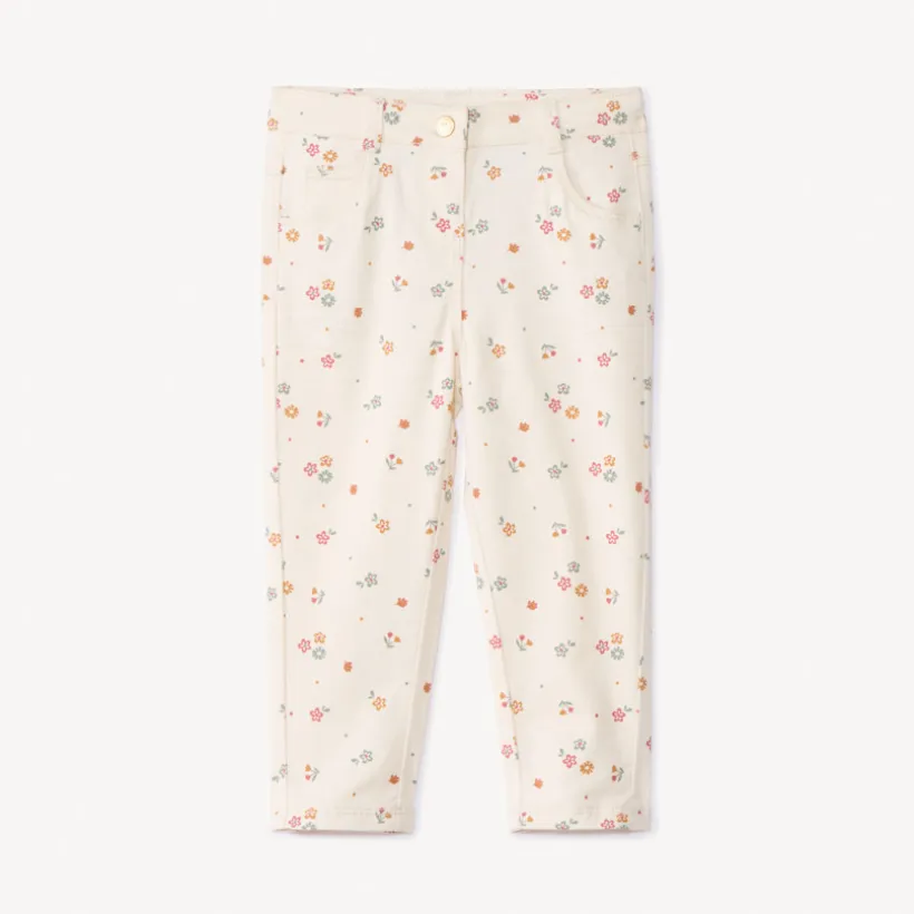 Pantalon en twill avec imprimé fleuri pour bébé fille