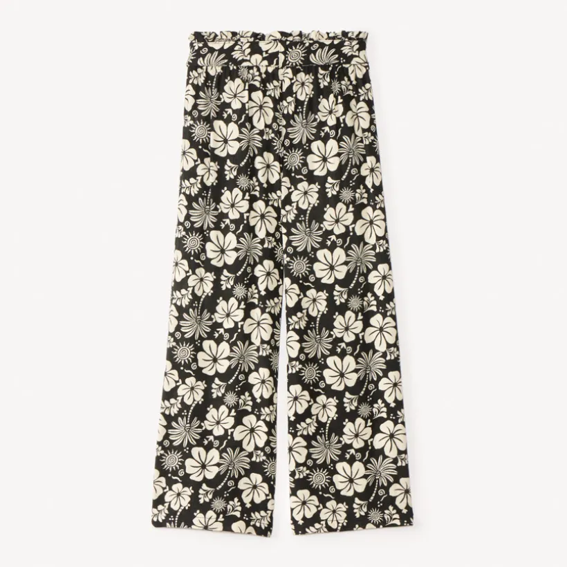 Pantalon fluide à imprimé fleurs exotiques avec ceinture nouée pour fille