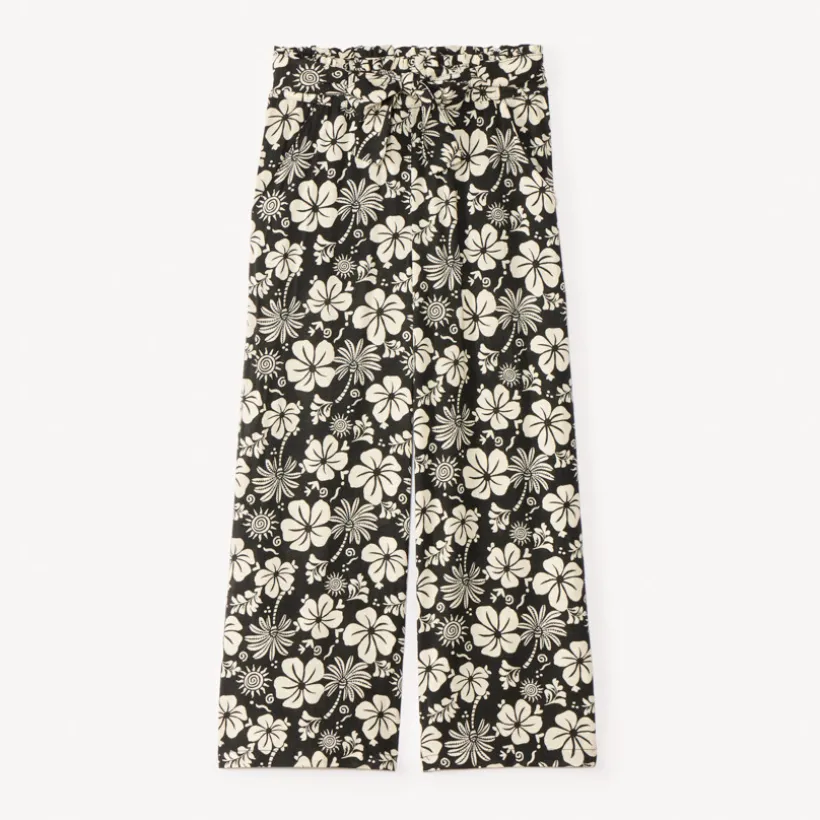 Pantalon fluide à imprimé fleurs exotiques avec ceinture nouée pour fille