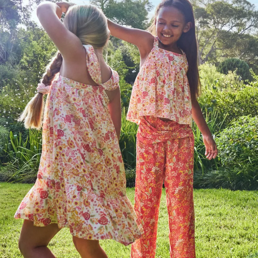 Pantalon fluide imprimé floral et effet torsadé pour fille