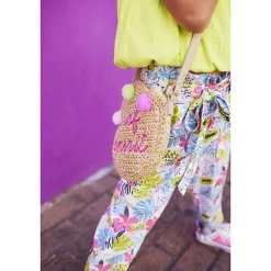 Pantalon imprimé tropical et ceinture à nouer pour fille