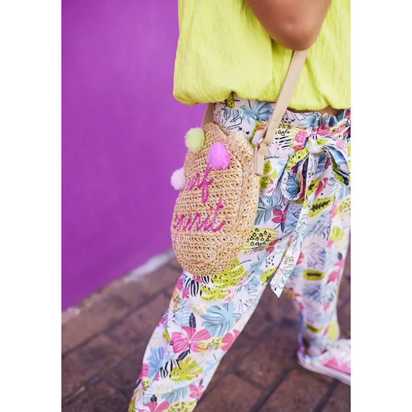 Pantalon imprimé tropical et ceinture à nouer pour fille