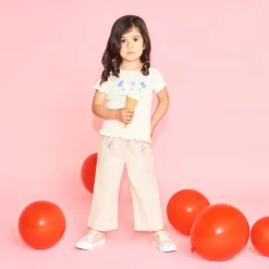 Pantalon large avec broderie fleurs pour bébé fille