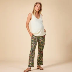 Pantalon large et fluide avec ceinture à nouer imprimé feuillage pour femme