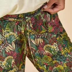 Pantalon large et fluide avec ceinture à nouer imprimé feuillage pour femme