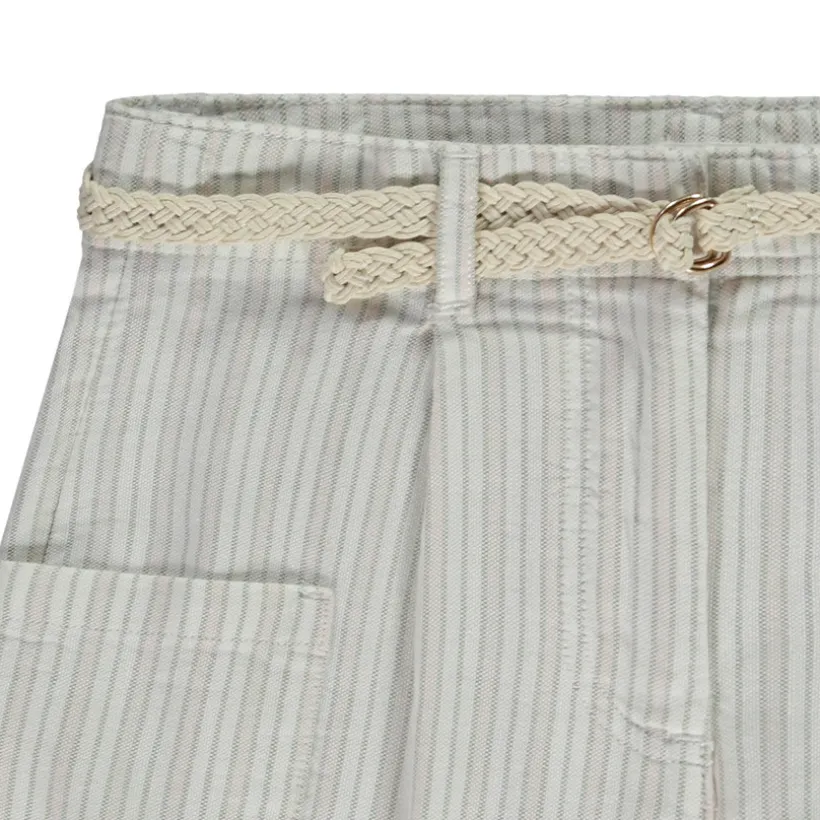 Pantalon rayé à poches + ceinture tressée pour fille