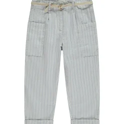 Pantalon rayé à poches + ceinture tressée pour fille