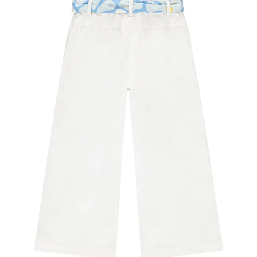 Pantalon uni en toile avec ceinture fantaisie à nouer pour fille